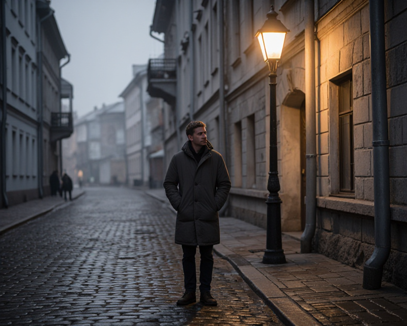 A solitary figure in a Russian landscape