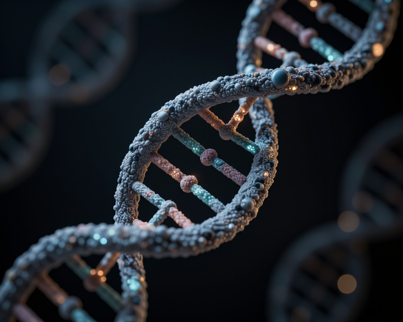 Symbolic representation of radiation impact on DNA